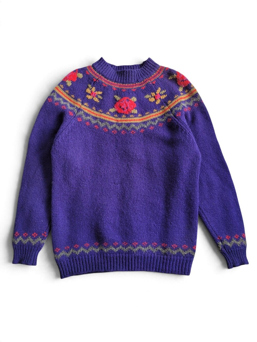 Vintage Thick Wool Sweater With Floral Yoke Cottagecore Cabin 90s Large